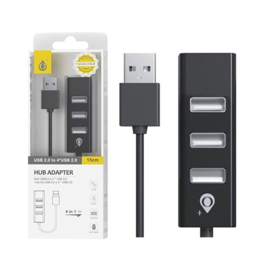 Adaptador de Hub 4 em 1 USB 2.0 OnePlus NG6052 USB para USB Suporte OTG 0,15 m Preto